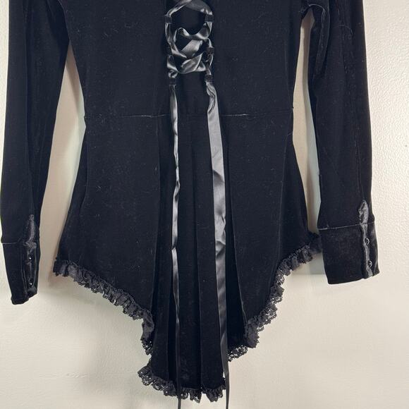 Killstar Weirdos Women's Black Collared Ruffe Long Sleeve Hi Low Shirt XS - Picture 7 of 10